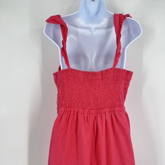 Xhilaration Womens Linen Blend Ruffle Sleeveless Wide Leg Jumpsuit Pink Sz Large - Picture 10 of 10